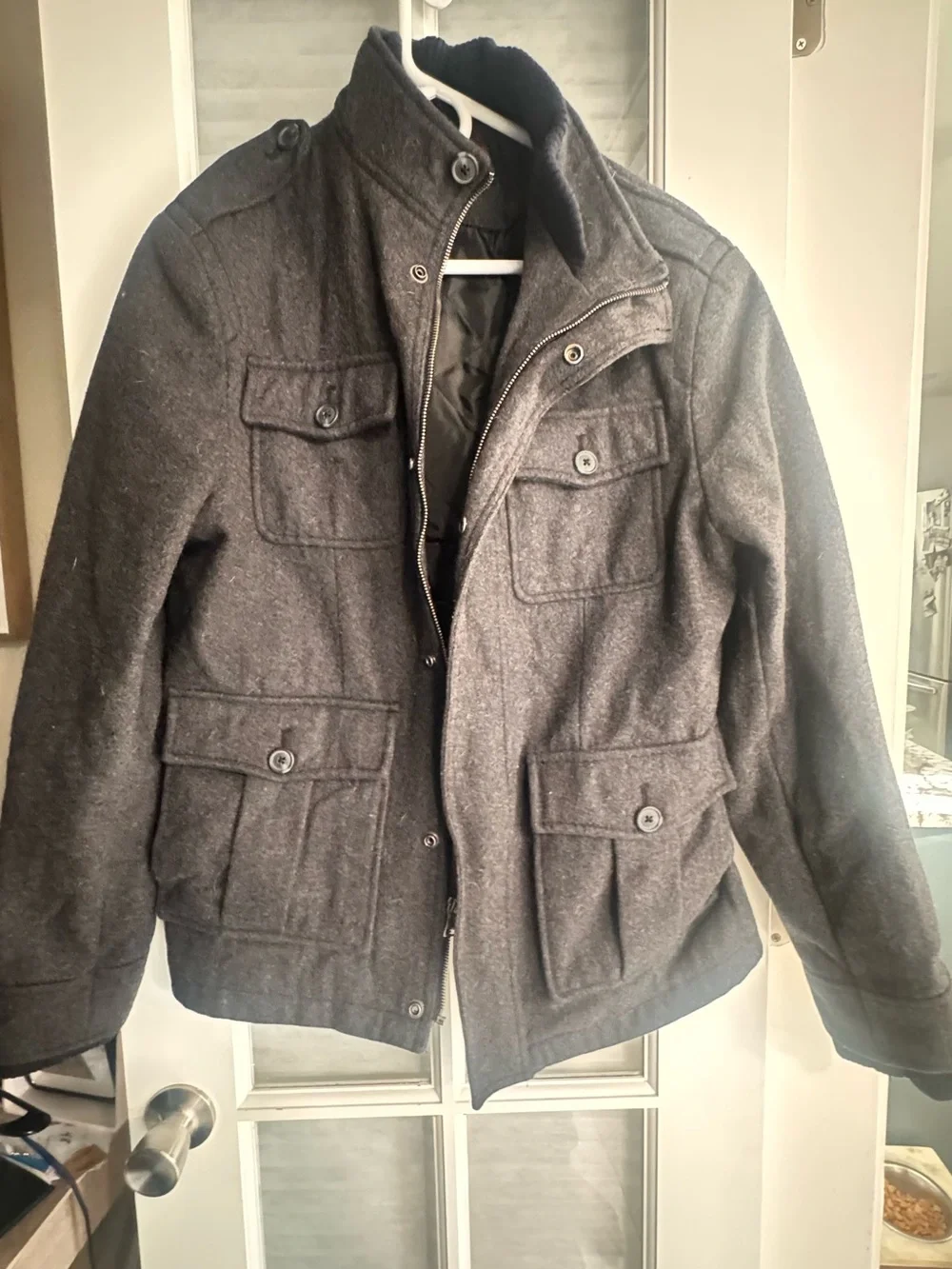 Merona Charcoal Gray Military Field Jacket with Buttoned Pockets